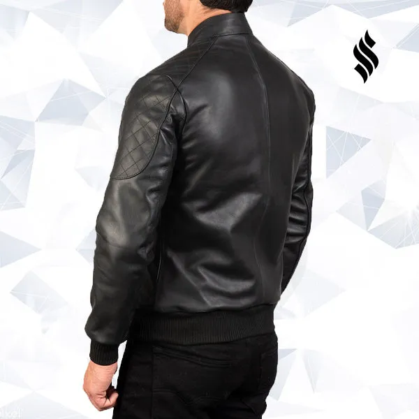 Sven Black Leather Bomber Jacket